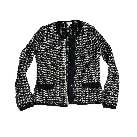 Gap Wool Blend Cardigan Sz Small Black White Chunky Knit Sweater Print Jumper - Picture 1 of 5